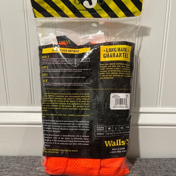 Walls Hi-Vis Mesh Safety Vest,  Unisex, ANSI Class 2, NEW - Picture 6 of 8
